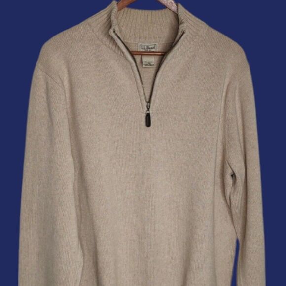 Vintage LL Bean Men's Size Large Beige Heavy Knit  1/4 Zip Pullover Warm Sweater - Picture 2 of 10
